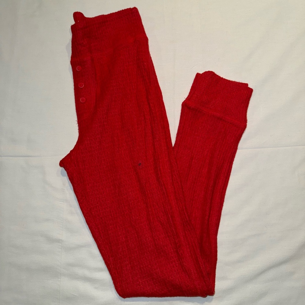 Aerie Red Knit waffle sleepwear pajama Leggings New